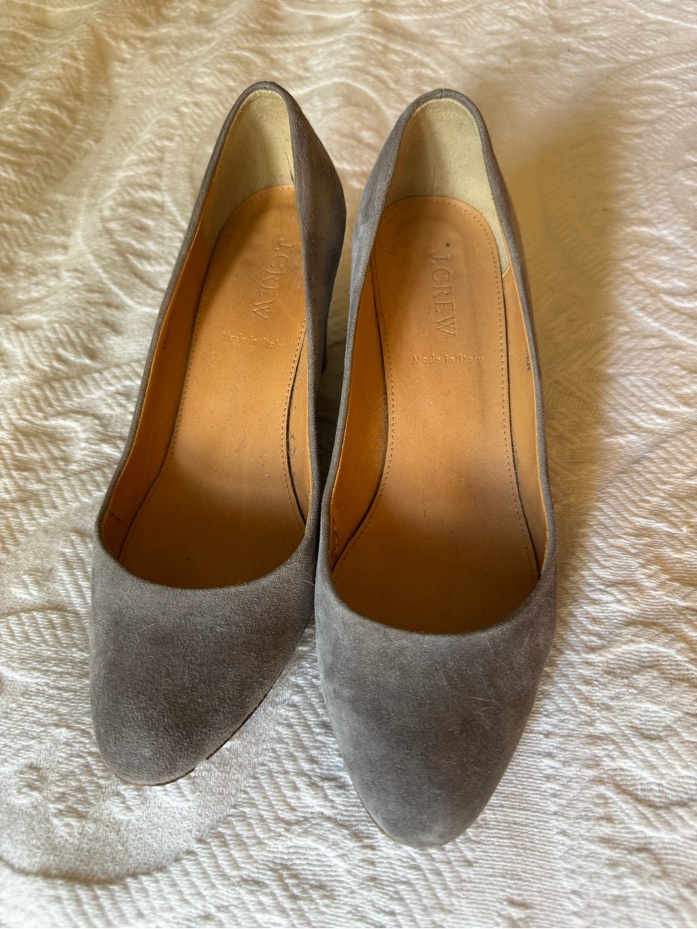 J. Crew Sylvia Gray Suede Round-Toe Wedges